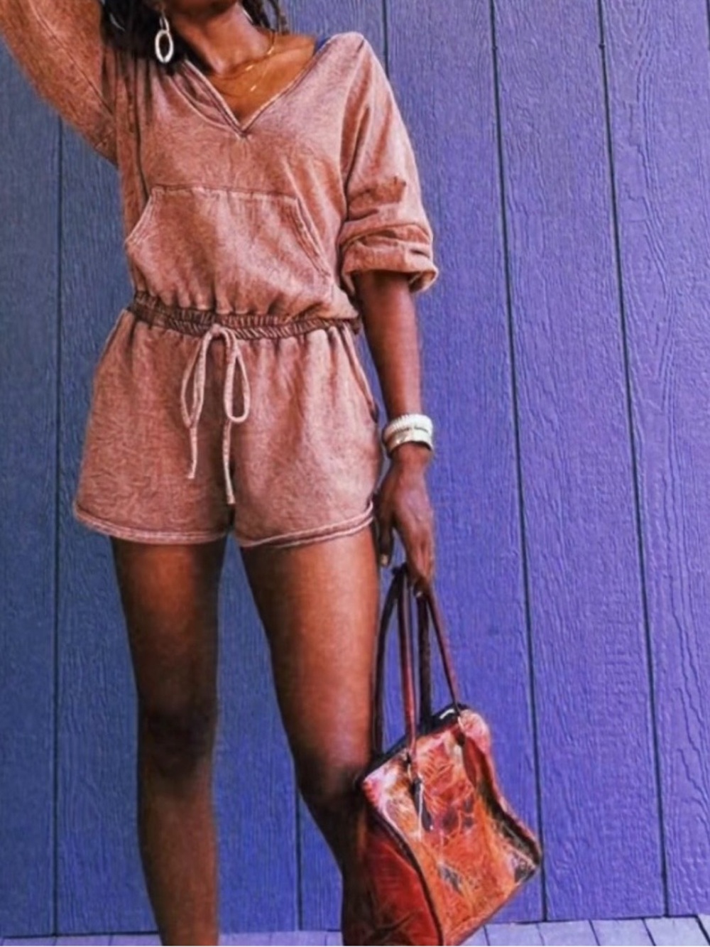 Cozy Mocha Brown Sweatshirt Romper | Drawstring Waist